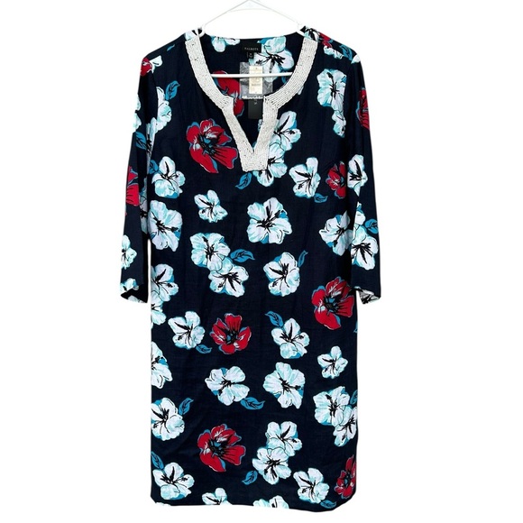 NWT Talbots 100% Linen Hibiscus Tunic Dress - Red White Blue - Size Medium - Picture 3 of 13